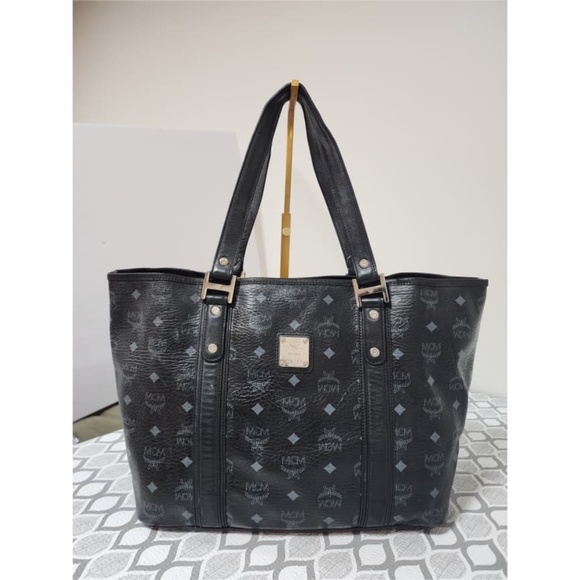 Authentic MCM Visestos Shopping Tote Bag Black/Grey - Picture 1 of 14